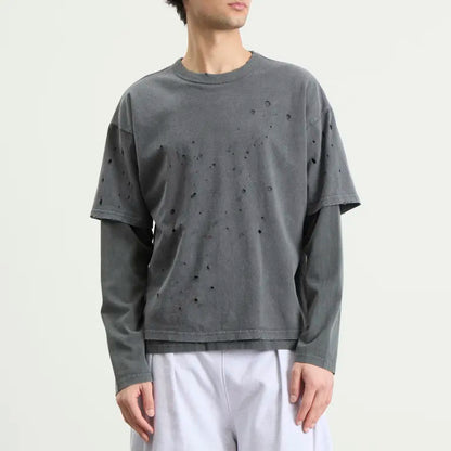 BEAMS Layered Damage Long Sleeve T-Shirt