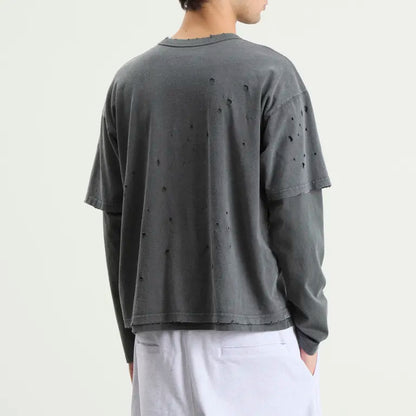 BEAMS Layered Damage Long Sleeve T-Shirt