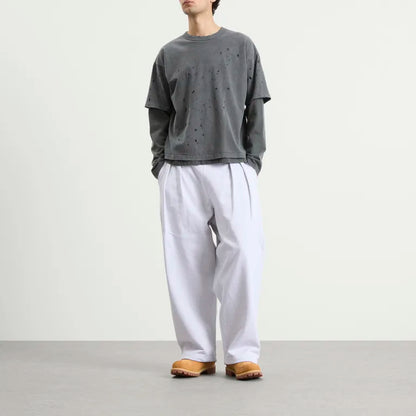 BEAMS Layered Damage Long Sleeve T-Shirt