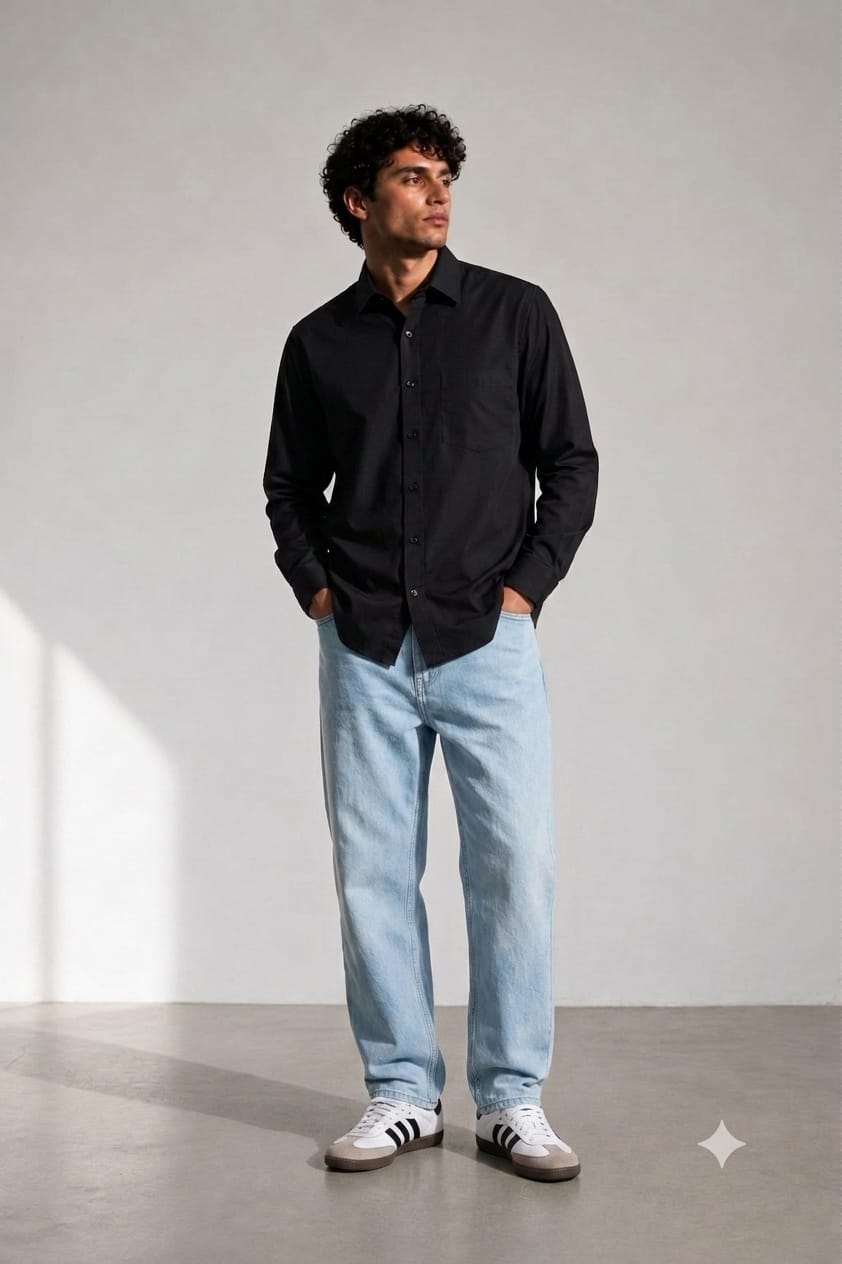 Black Cotton Cotton Shirt