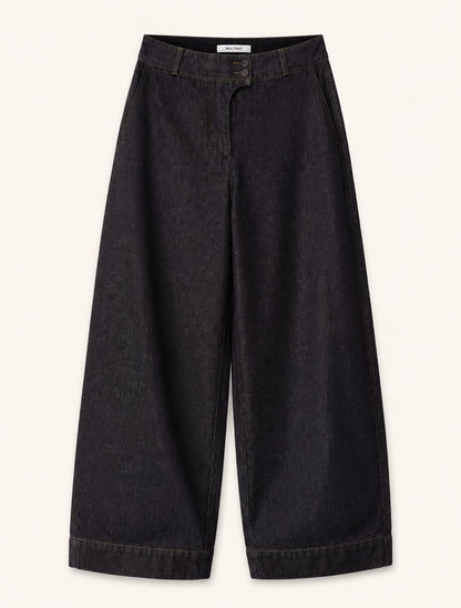 Washed Charcoal Wide-Leg Denim
