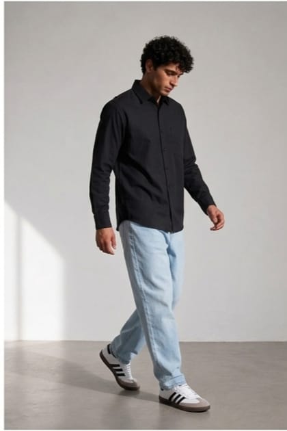 Black Cotton Cotton Shirt